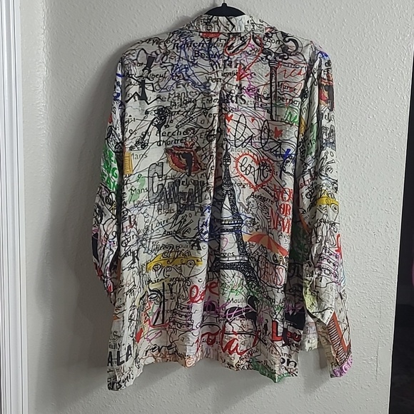 John . Mark Colorful Paris Print Button-Up Shirt  Light Party Vacation Size L/P - Picture 8 of 8